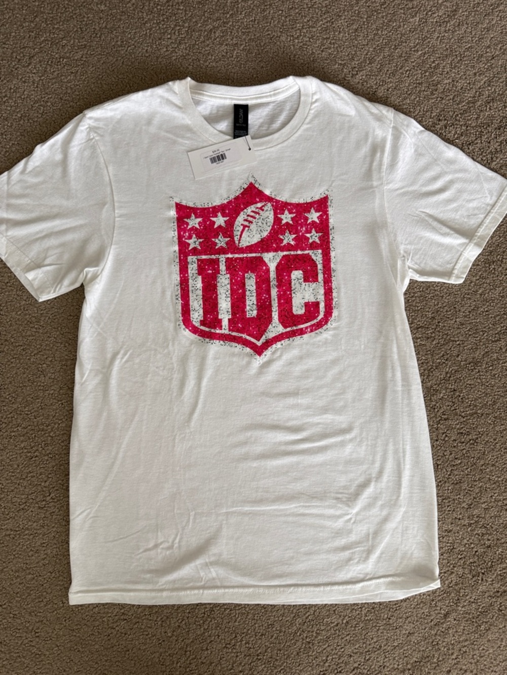 Gildan White Tee with Pink Shield "I don't care football" 🏈 NWT